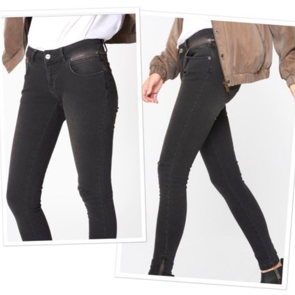 Anine Bing Black Double Zip Distressed Skinny Jeans | 25